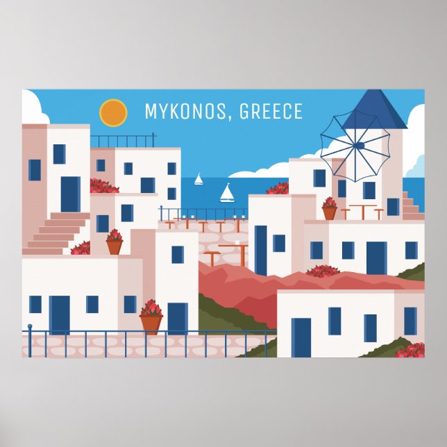 Póster Personalizado Texto Mykonos Grecia (Frente)