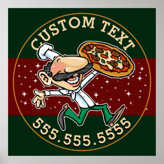 Póster PERSONALIZADO TEXTO Pizza Entrega Rótulo Pizzeria