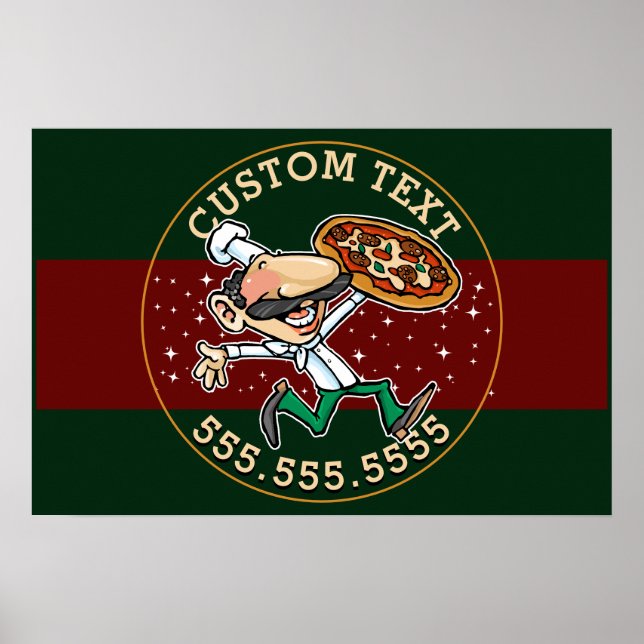 Póster PERSONALIZADO TEXTO Pizza Entrega Rótulo Pizzeria (Frente)