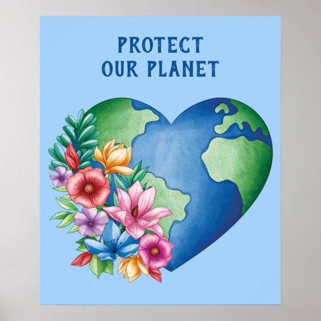 Póster Personalizado Texto Planeta Tierra Corazón (Frente)