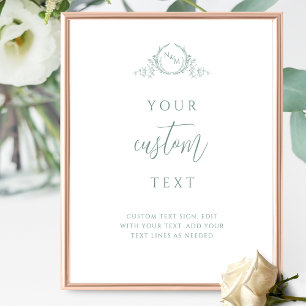 Póster Personalizado Texto, Sage Green Monograma Boda Rót