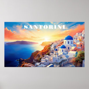 Póster Personalizado Texto Santorini Grecia Atardecer