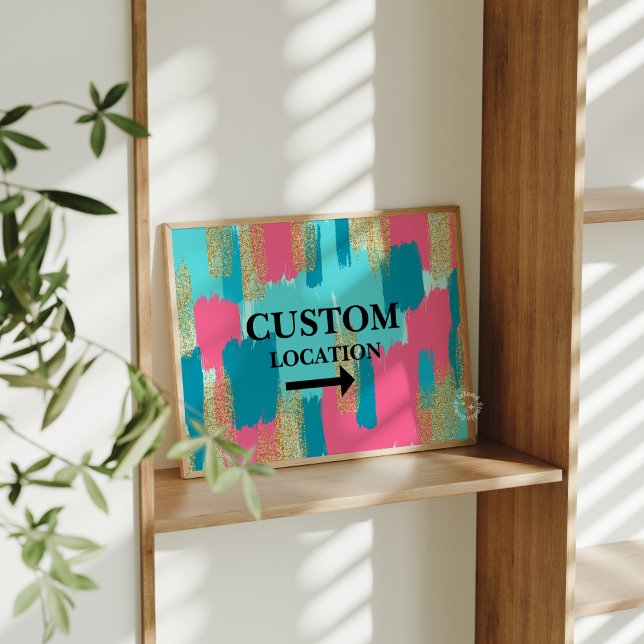 Póster Personalizado Ubicación Rótulo Dormitorio Preppy D (Custom Location Sign Preppy Dorm Decor Blue/Pink)