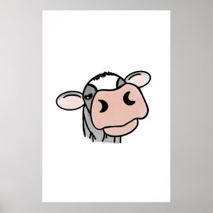 Póster personalizado vaca lechera blanco negro rosa besar