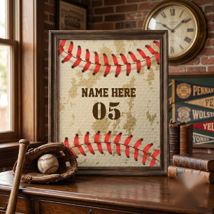 Póster Personalizado Vintage Nombre Número Retro de Béisb