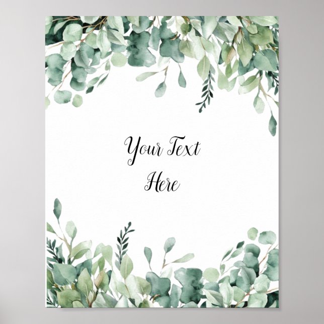 Póster Personalizado Watercolor Eucalyptus Greenery Rótul (Frente)