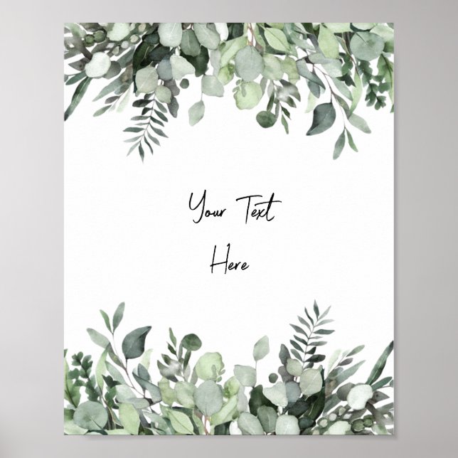 Póster Personalizado Watercolor Eucalyptus Greenery Rótul (Frente)