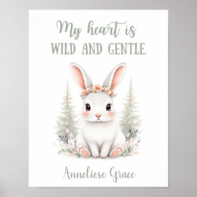Póster Personalizado Watercolor Hare Woodland Animal Nurs (Frente)