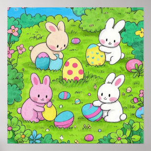 Póster Personalizados Bunnies de Pascua y huevos de color
