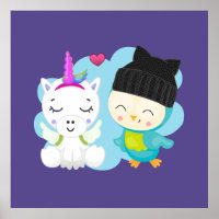 Personalizados felinos: unicornio y pájaro felices