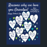 Póster Personalizados Padres por qué amamos al abuelo<br><div class="desc">Un regalo fabuloso para el abuelo (o cualquier abuelo) de los niños. Dígale razones por las que lo amas. Poster totalmente editable que hace un maravilloso regalo único y personal. Un regalo de cumpleaños, de día del padre o de Navidad especial que a cualquier nieta o nieto le encantaría dar....</div>