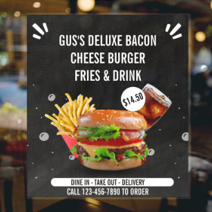 Póster Personalizar Deluxe Burger Fries Drink Restaurant 