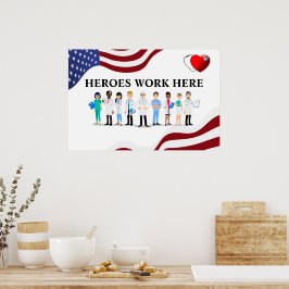 Póster Personalizar Héroes del Hospital Trabajar Aquí Ico