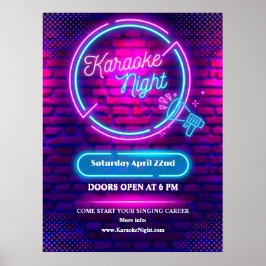 Póster Personalizar Neon Karaoke Noche Ventana Grande