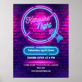 Póster Personalizar noche de karaoke de neón ventana gran
