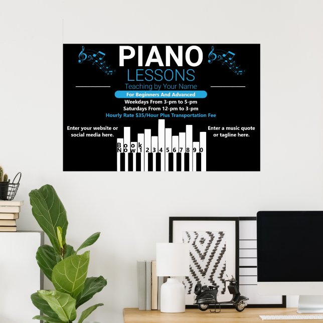 Póster Personalizar Piano Lecciones de Música Teacher Yar (Oficina en casa)