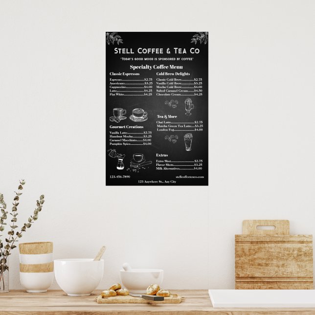 Póster Personalizar Pizarra de Precios de Menú de Café Ge (Cocina)