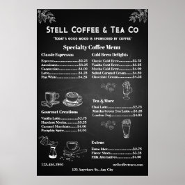 Póster Personalizar pizarra de precios de menú de café ge