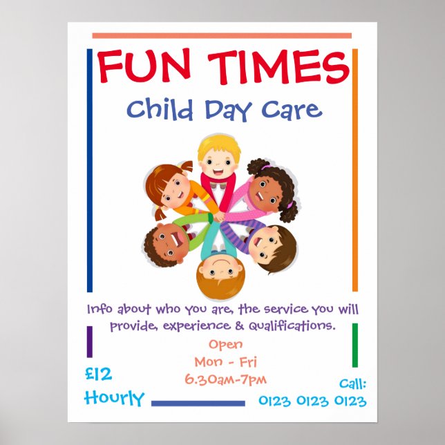 Póster Personalizar Poster de cuidado infantil (Frente)