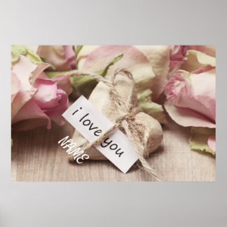 Póster Personalizar rosas rosadas con corazón