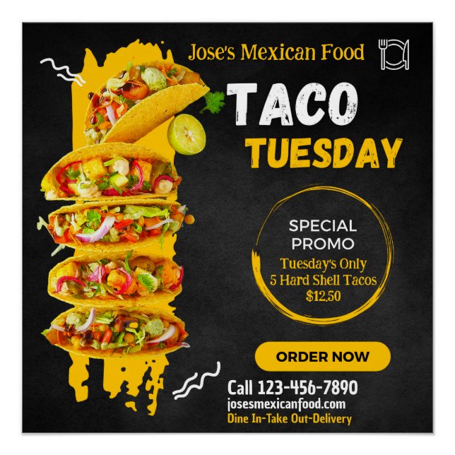 Póster Personalizar Taco Martes Restaurante Mexicano Prom (Anverso)