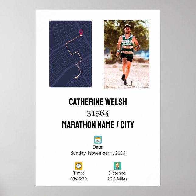 Póster Personalized 1st Half Marathon Finisher Map (Frente)