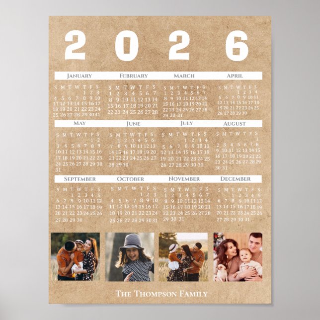 Póster  Personalized 2026 Calendar Family Photo Collage (Frente)