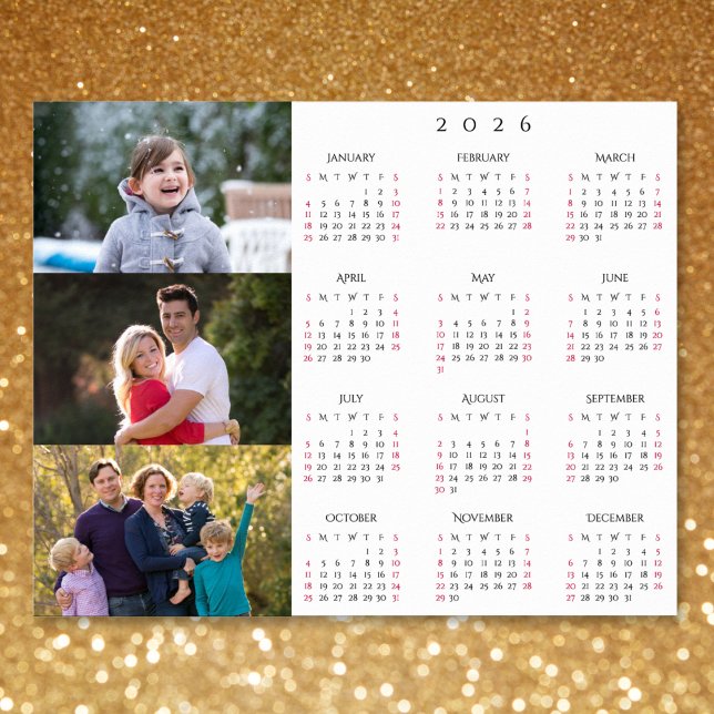 Póster Personalized 3 Photo Collage Family 2026 Calendar (Personalized 3 Photo Collage Family 2026 Calendar Poster)