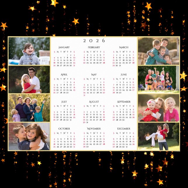 Póster Personalized 8 Family Photo Collage 2026 Calendar (Personalized 8 Family Photo Collage 2026 Calendar Poster)