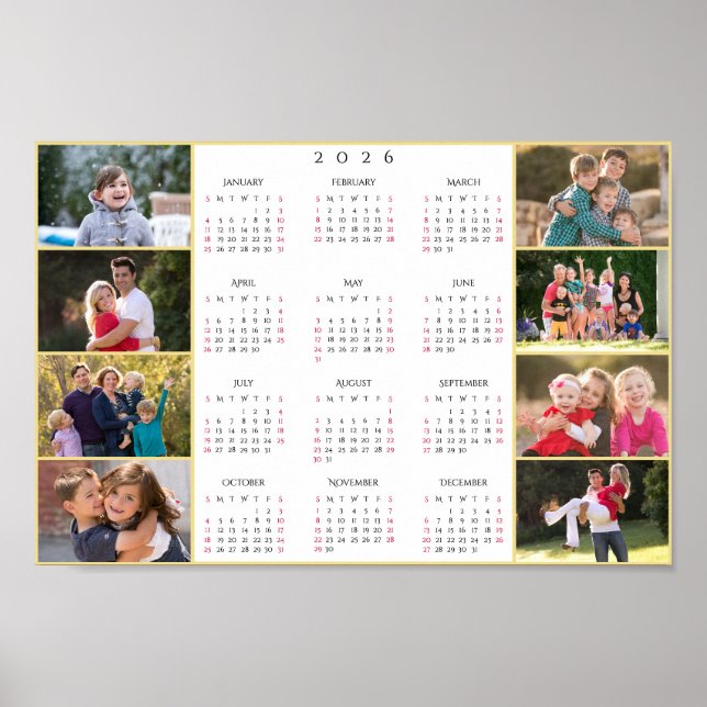 Póster Personalized 8 Family Photo Collage 2026 Calendar (Frente)