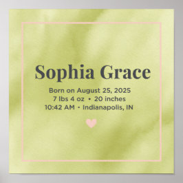 Póster Personalized Baby Birth Announcement Print