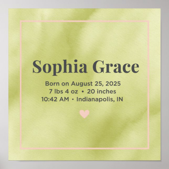 Póster Personalized Baby Birth Announcement Print (Frente)