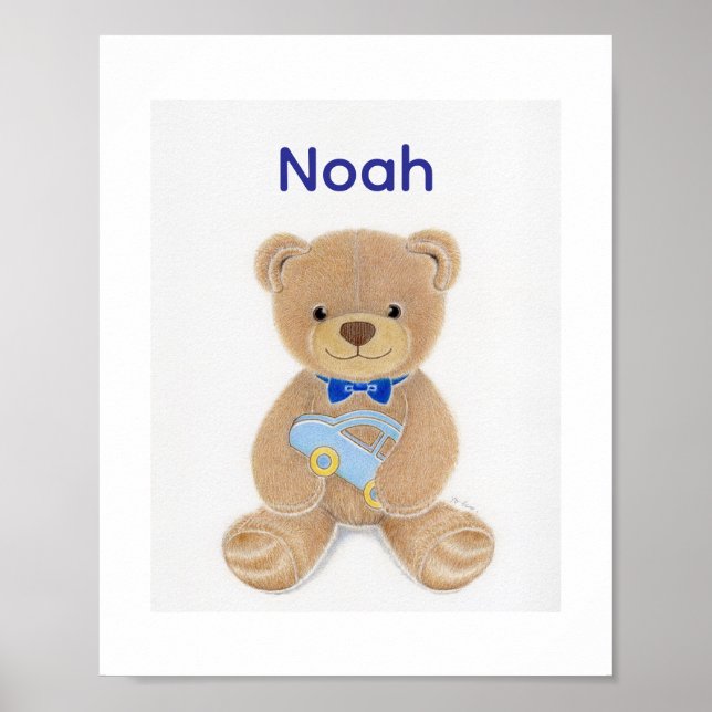 Póster Personalized Baby Boy Name Teddy Bear Nursery  (Frente)