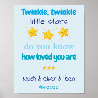 Póster Personalized Baby Boy Triplets Wall