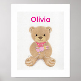 Póster Personalized Baby Girl Teddy Bear Nursey Poster