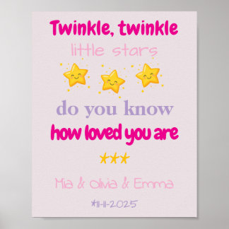 Póster Personalized Baby Girl Triplets Wall