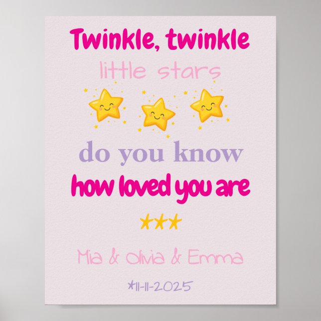 Póster Personalized Baby Girl Triplets Wall (Frente)