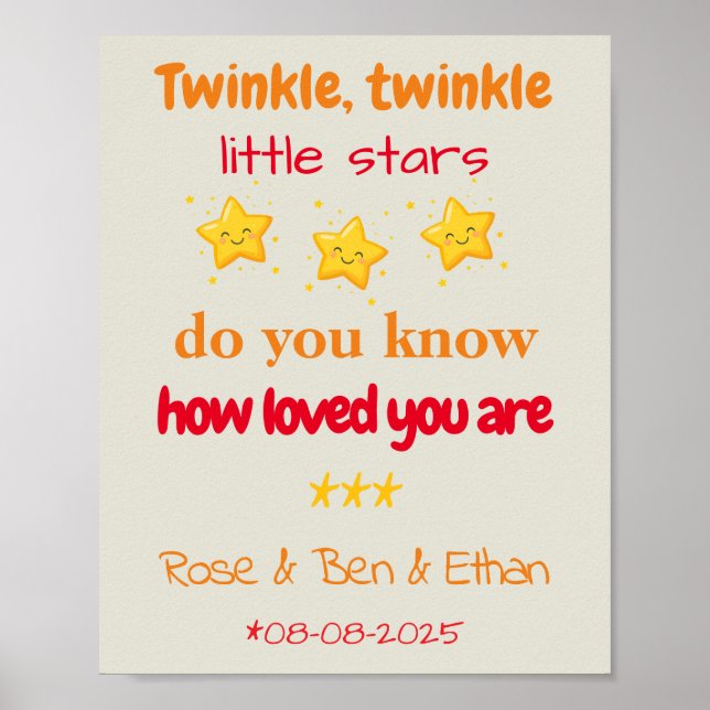 Póster Personalized Baby Triplets Nursery Decor, Stars (Frente)