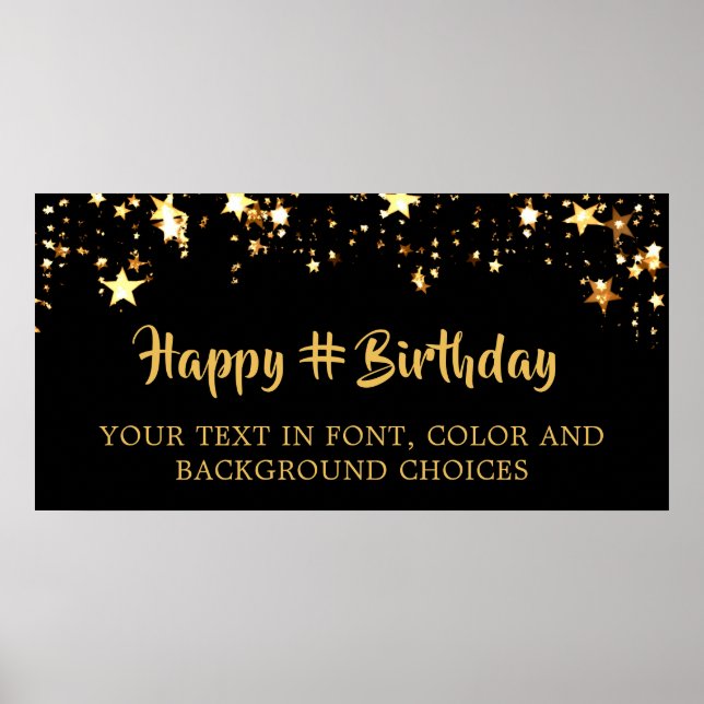 Póster Personalized Birthday Gold Stars Custom Color (Frente)