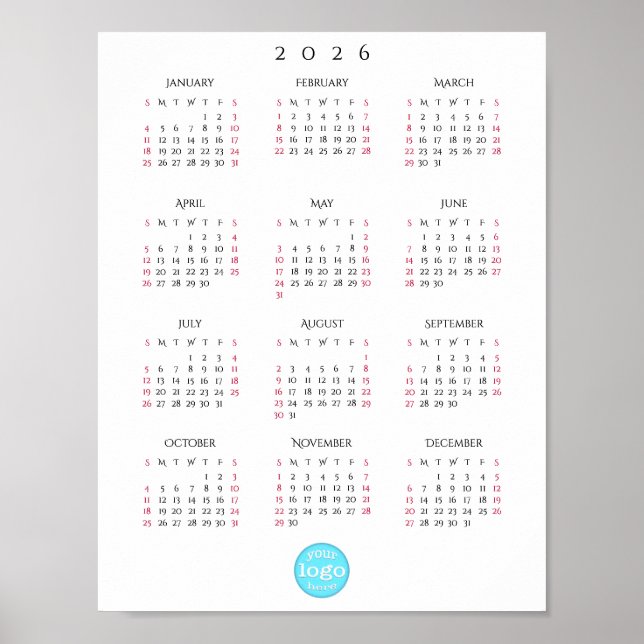 Póster Personalized Company Business Logo 2026 Calendar (Frente)
