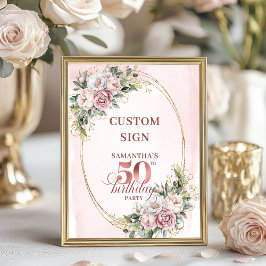 Póster Personalized Dreamy Blush Floral 50 Birthday 8x10