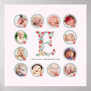 Póster Personalized E Name First Year Collage Keepsake