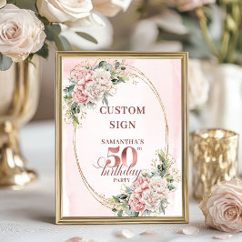 Póster Personalized Feminine Rose Gold 50th Birthday Sign