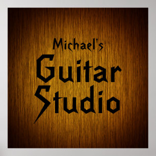 Póster Personalized Guitar Studio Poster on Sunburst Wood