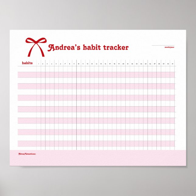 Póster Personalized Habit Tracker Pink Bow  (Frente)