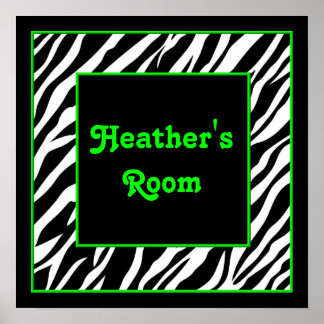 Póster Personalized Kids Wall Decor - Zebra & Lime Green