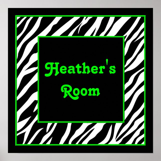 Póster Personalized Kids Wall Decor - Zebra & Lime Green (Frente)