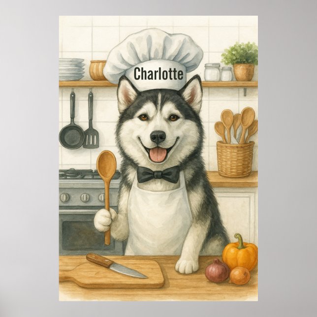 Póster Personalized Name Funny Siberian Husky Dog Chef (Frente)