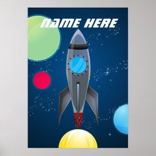 Póster Personalized Outer Space Rocket Ship