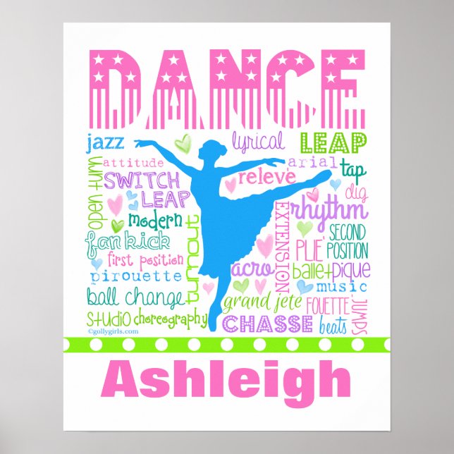 Póster Personalized Pastel Dancer Words Typography (Frente)